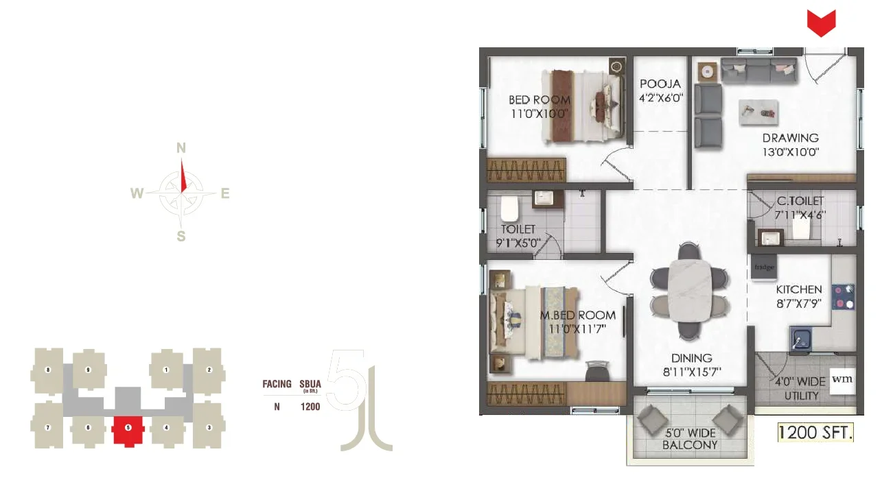2 BHK floor plan