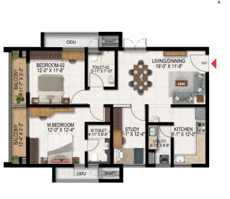 Plan 2 BHK East Facing