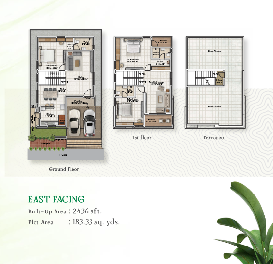 3 BHK East Facing floor plan