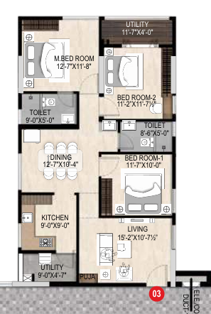 3 BHK floor plan